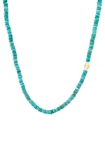 14K Yellow Gold & Turquoise Bead Evil Eye Charm Necklace