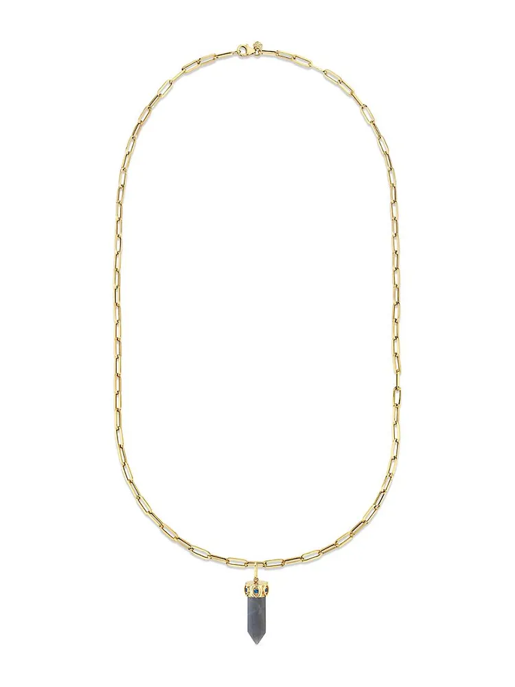 Medium 14K Yellow Gold, Sapphire & Stone Point Pendant Chain Necklace