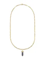 Medium 14K Yellow Gold, Sapphire & Stone Point Pendant Chain Necklace