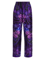 Floral-Printed Silk Pajama Pants