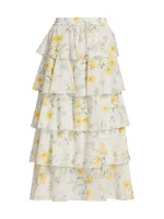 Adaline Floral-Printed Tiered Midi Skirt