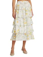 Adaline Floral-Printed Tiered Midi Skirt