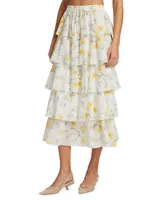 Adaline Floral-Printed Tiered Midi Skirt