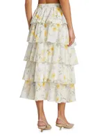 Adaline Floral-Printed Tiered Midi Skirt