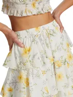 Adaline Floral-Printed Tiered Midi Skirt