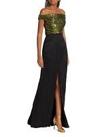 Front-Slit Crinkle Maxi Skirt