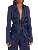 Draped Cloque Jacquard Blazer