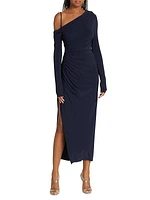 One-Shoulder Ruched Jersey Midi-Dress