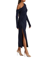 One-Shoulder Ruched Jersey Midi-Dress