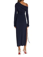 One-Shoulder Ruched Jersey Midi-Dress