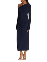 One-Shoulder Ruched Jersey Midi-Dress