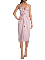 Ruched Button-Front Sheath Dress