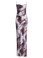 Printed Ruched Side Maxi Dress