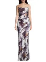 Printed Ruched Side Maxi Dress