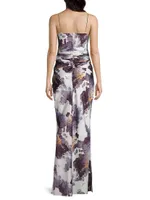 Printed Ruched Side Maxi Dress