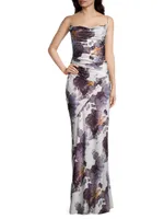 Printed Ruched Side Maxi Dress