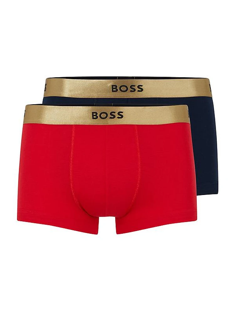 Two-pack of pure-cotton trunks with metallic waistbands