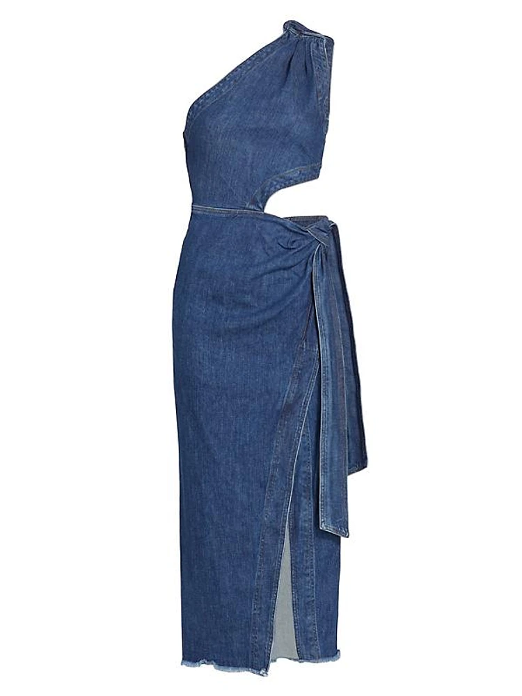 Doran Denim One-Shoulder Midi-Dress