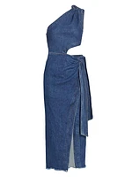 Doran Denim One-Shoulder Midi-Dress