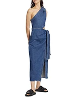 Doran Denim One-Shoulder Midi-Dress