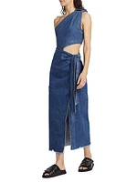 Doran Denim One-Shoulder Midi-Dress