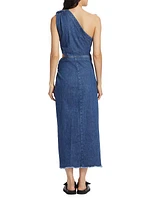 Doran Denim One-Shoulder Midi-Dress