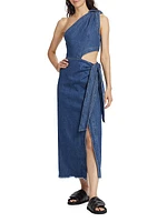 Doran Denim One-Shoulder Midi-Dress