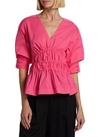 Yuni Cotton Poplin Puff-Sleeve Top