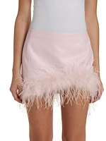 Magnolia Feather-Trim Faux Leather Miniskirt