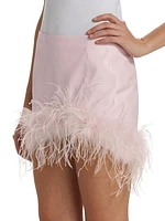 Magnolia Feather-Trim Faux Leather Miniskirt