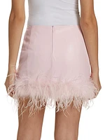 Magnolia Feather-Trim Faux Leather Miniskirt