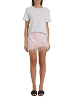 Magnolia Feather-Trim Faux Leather Miniskirt