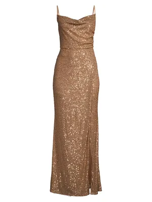 Sequined Cowlneck Gown