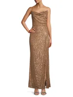 Sequined Cowlneck Gown