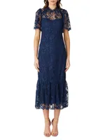 Martine Floral Lace Midi-Dress