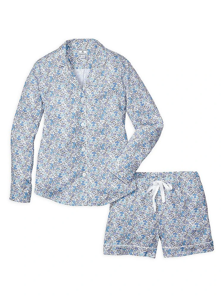 2-Piece Fleur D'azur Long-Sleeve Shorts Pajama Set