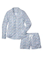 2-Piece Fleur D'azur Long-Sleeve Shorts Pajama Set