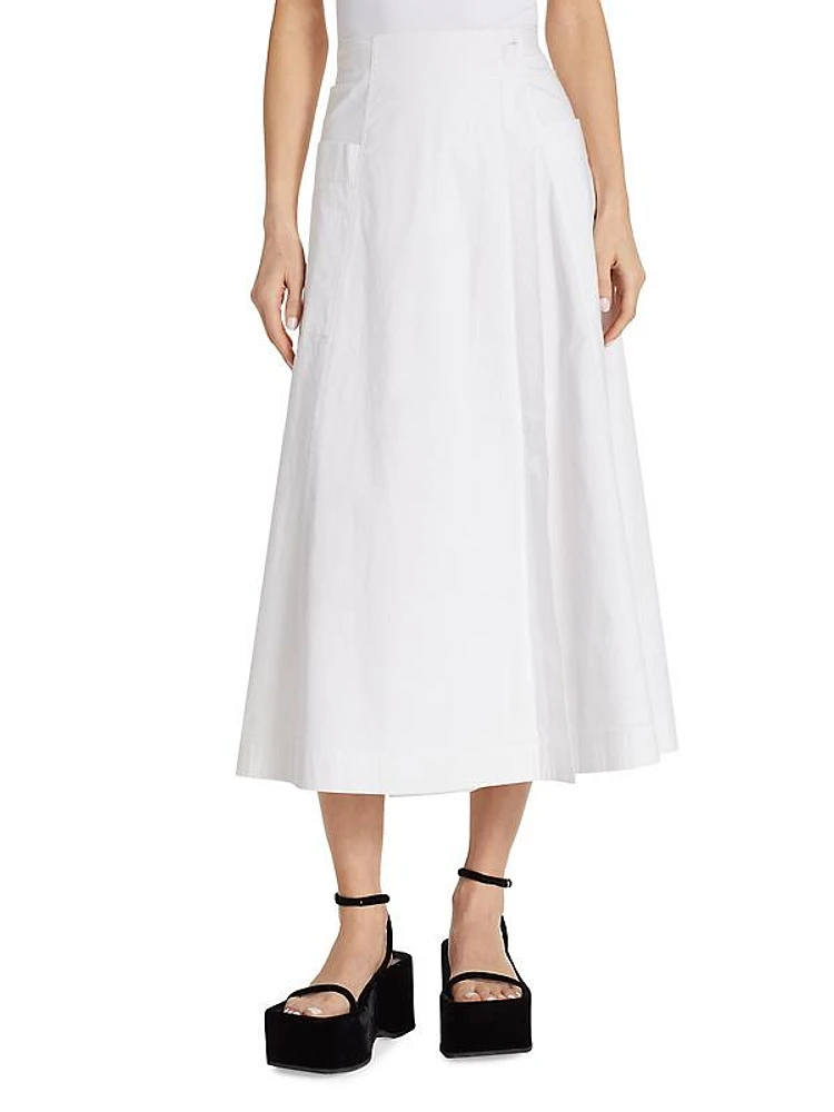 Cotton Poplin Wrap Midi-Skirt