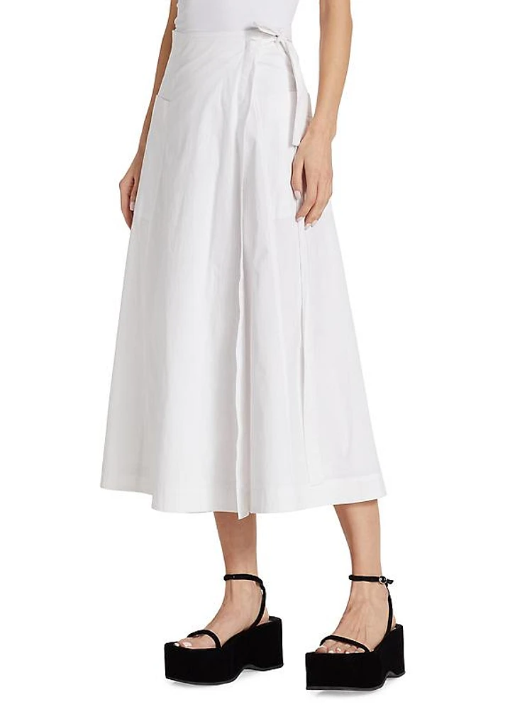 Cotton Poplin Wrap Midi-Skirt