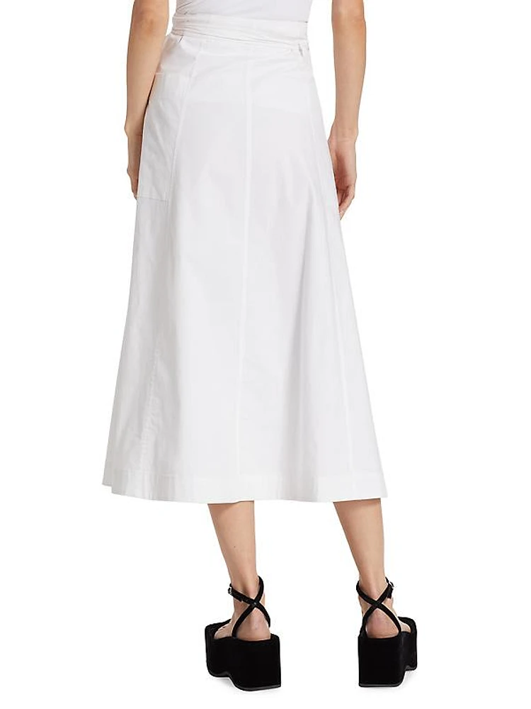 Cotton Poplin Wrap Midi-Skirt