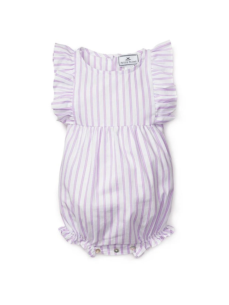 Baby Girl's French Ticking Ruffled Romper