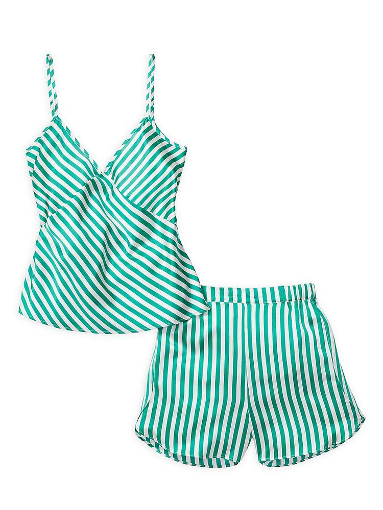 Silk Striped Camisole Shorts Pajama Set