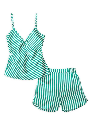 Silk Striped Camisole Shorts Pajama Set