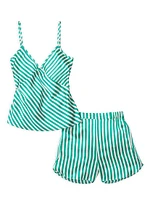 Silk Striped Camisole Shorts Pajama Set