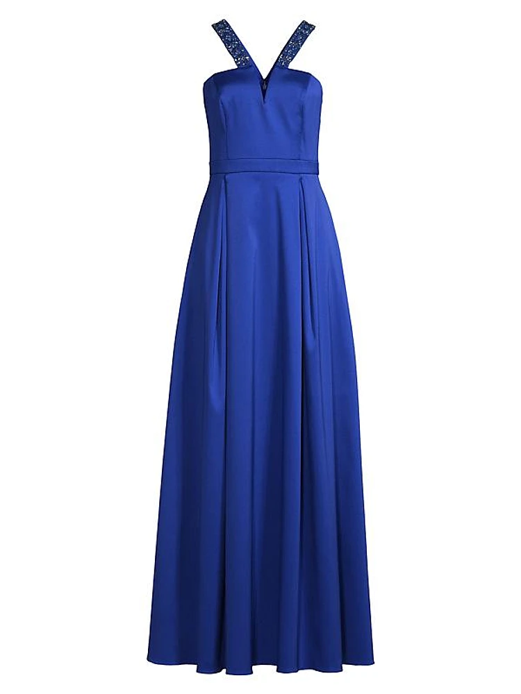 V-Neck Embellished Mikado Gown