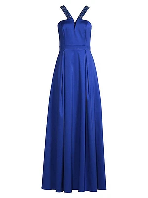 V-Neck Embellished Mikado Gown