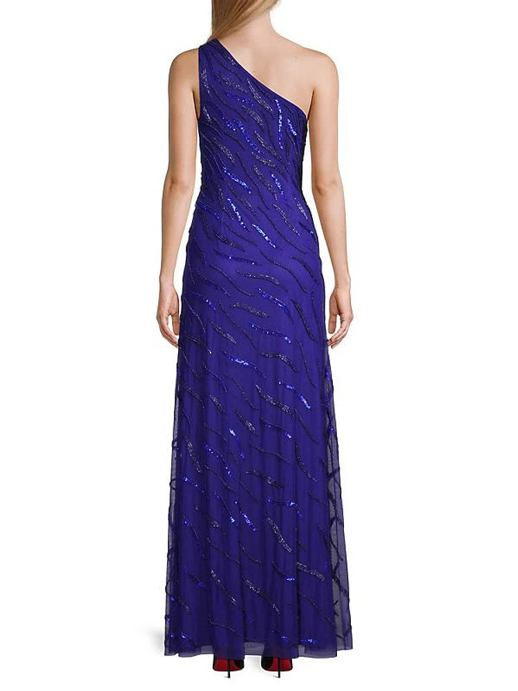 Beaded One-Shoulder Gown