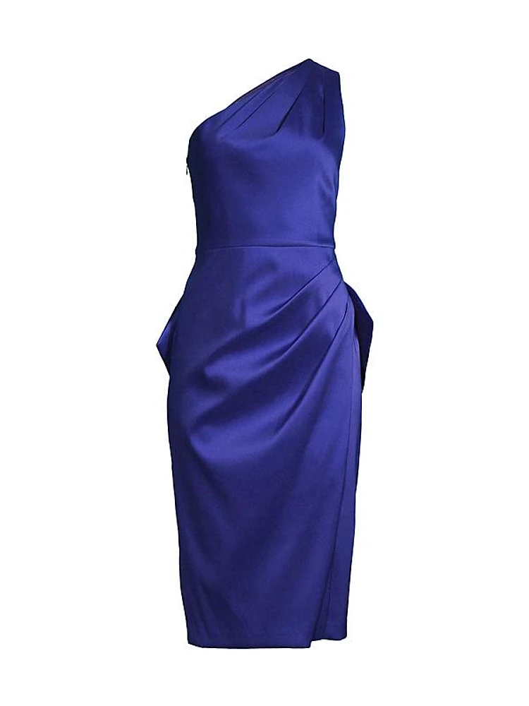 Satin One-Shoulder Bow Midi-Dress