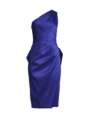 Satin One-Shoulder Bow Midi-Dress