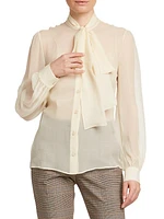 Sheer Silk Tie-Neck Blouse